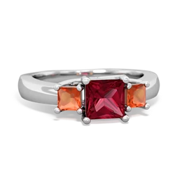 Lab Ruby Three Stone Trellis 14K White Gold ring R4015