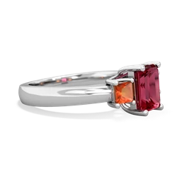 Lab Ruby Three Stone Emerald-Cut Trellis 14K White Gold ring R4021