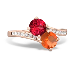 Lab Ruby Channel Set Two Stone 14K Rose Gold ring R5303