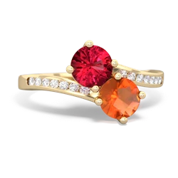 Lab Ruby Channel Set Two Stone 14K Yellow Gold ring R5303