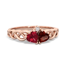 Lab Ruby Heart To Heart Braid 14K Rose Gold ring R5870