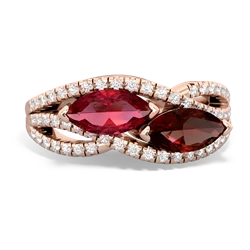 Lab Ruby Diamond Rivers 14K Rose Gold ring R3070