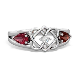 Lab Ruby Hearts Intertwined 14K White Gold ring R5880