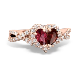 Lab Ruby Diamond Twist 'One Heart' 14K Rose Gold ring R2640HRT