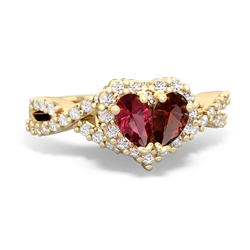 Lab Ruby Diamond Twist 'One Heart' 14K Yellow Gold ring R2640HRT