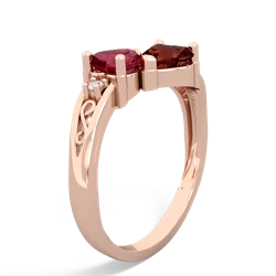 Lab Ruby Snuggling Hearts 14K Rose Gold ring R2178