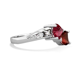 Lab Ruby Snuggling Hearts 14K White Gold ring R2178