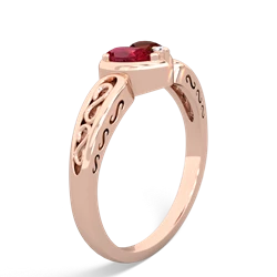 Lab Ruby Filligree 'One Heart' 14K Rose Gold ring R5070