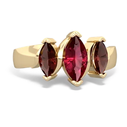 Lab Ruby Three Peeks 14K Yellow Gold ring R2433