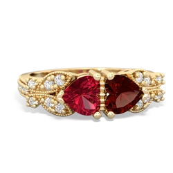 Lab Ruby Diamond Butterflies 14K Yellow Gold ring R5601