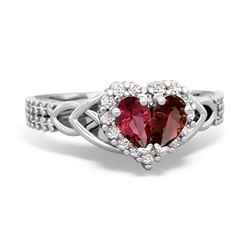 Lab Ruby Celtic Knot Two Hearts As One 14K White Gold ring R2644HRT