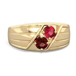 Lab Ruby Men's Streamline 14K Yellow Gold ring R0460