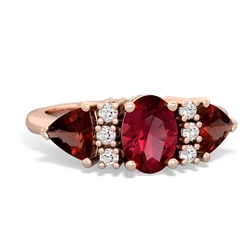 Lab Ruby Antique Style Three Stone 14K Rose Gold ring R2186