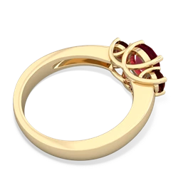 Lab Ruby Three Stone Round Trellis 14K Yellow Gold ring R4018