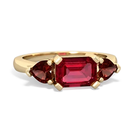 Lab Ruby Three Stone 14K Yellow Gold ring R5235