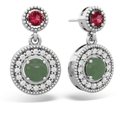 Lab Ruby Halo Dangle 14K White Gold earrings E5319