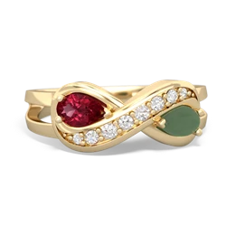 Lab Ruby Diamond Infinity 14K Yellow Gold ring R5390