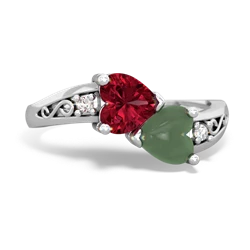 Lab Ruby Snuggling Hearts 14K White Gold ring R2178