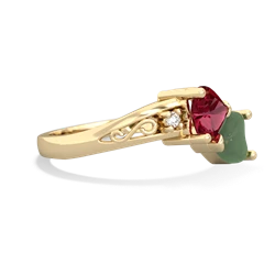 Lab Ruby Snuggling Hearts 14K Yellow Gold ring R2178