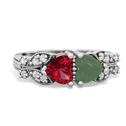 Lab Ruby Diamond Butterflies 14K White Gold ring R5601