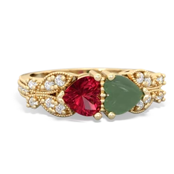 Lab Ruby Diamond Butterflies 14K Yellow Gold ring R5601