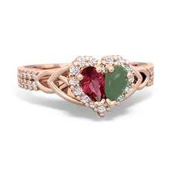 Lab Ruby Celtic Knot Two Hearts As One 14K Rose Gold ring R2644HRT