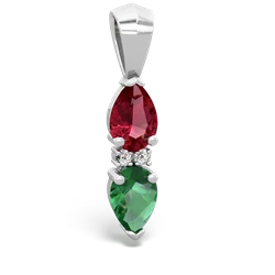 Lab Ruby Bowtie Drop 14K White Gold pendant P0865