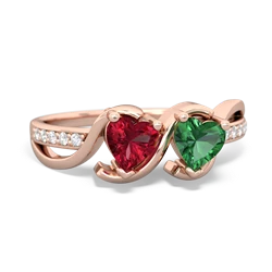 Lab Ruby Side By Side 14K Rose Gold ring R3090