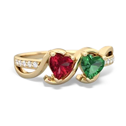 Lab Ruby Side By Side 14K Yellow Gold ring R3090