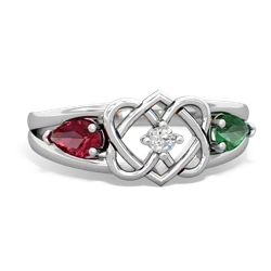 Lab Ruby Hearts Intertwined 14K White Gold ring R5880