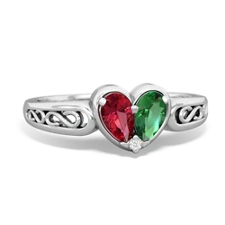 Lab Ruby Filligree 'One Heart' 14K White Gold ring R5070