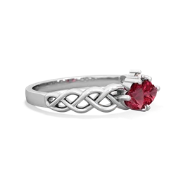 Lab Ruby Heart To Heart Braid 14K White Gold ring R5870