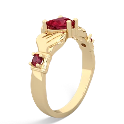 Lab Pink Sapphire Claddagh Keepsake 14K Yellow Gold ring R5245