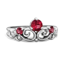 Lab Pink Sapphire Crown Keepsake 14K White Gold ring R5740