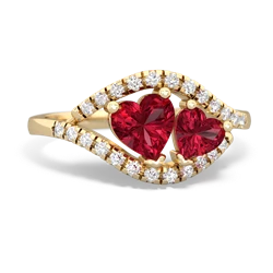 Lab Ruby Mother And Child 14K Yellow Gold ring R3010