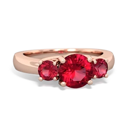 Lab Pink Sapphire Three Stone Round Trellis 14K Rose Gold ring R4018