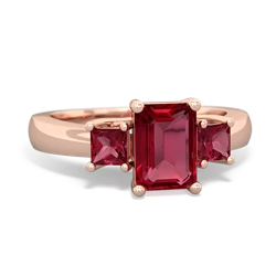 Lab Ruby Three Stone Emerald-Cut Trellis 14K Rose Gold ring R4021