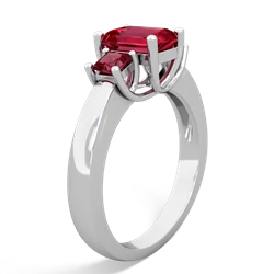 Garnet Three Stone Emerald-Cut Trellis 14K White Gold ring R4021