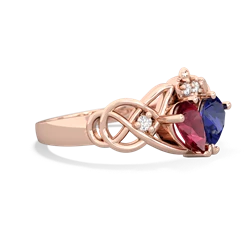 Lab Ruby 'One Heart' Celtic Knot Claddagh 14K Rose Gold ring R5322