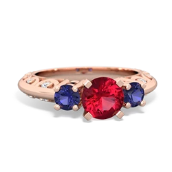 Lab Ruby Art Deco Eternal Embrace Engagement 14K Rose Gold ring C2003