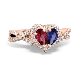 Lab Ruby Diamond Twist 'One Heart' 14K Rose Gold ring R2640HRT