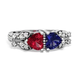 Lab Ruby Diamond Butterflies 14K White Gold ring R5601