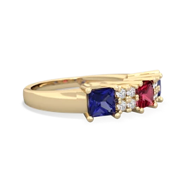 Lab Ruby Three Stone Diamond Cluster 14K Yellow Gold ring R2592