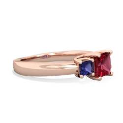 Lab Ruby Three Stone Trellis 14K Rose Gold ring R4015