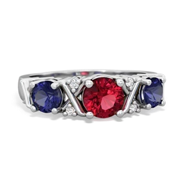 Lab Ruby Hugs And Kisses 14K White Gold ring R5016