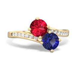 Lab Ruby Channel Set Two Stone 14K Yellow Gold ring R5303