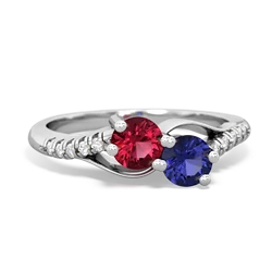 Lab Ruby Infinity Pave Two Stone 14K White Gold ring R5285