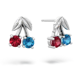 Lab Ruby Sweet Cherries 14K White Gold earrings E7001