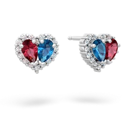 Lab Ruby Halo 14K White Gold earrings E7008