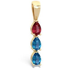 Lab Ruby Dew Drops 14K Yellow Gold pendant P2251